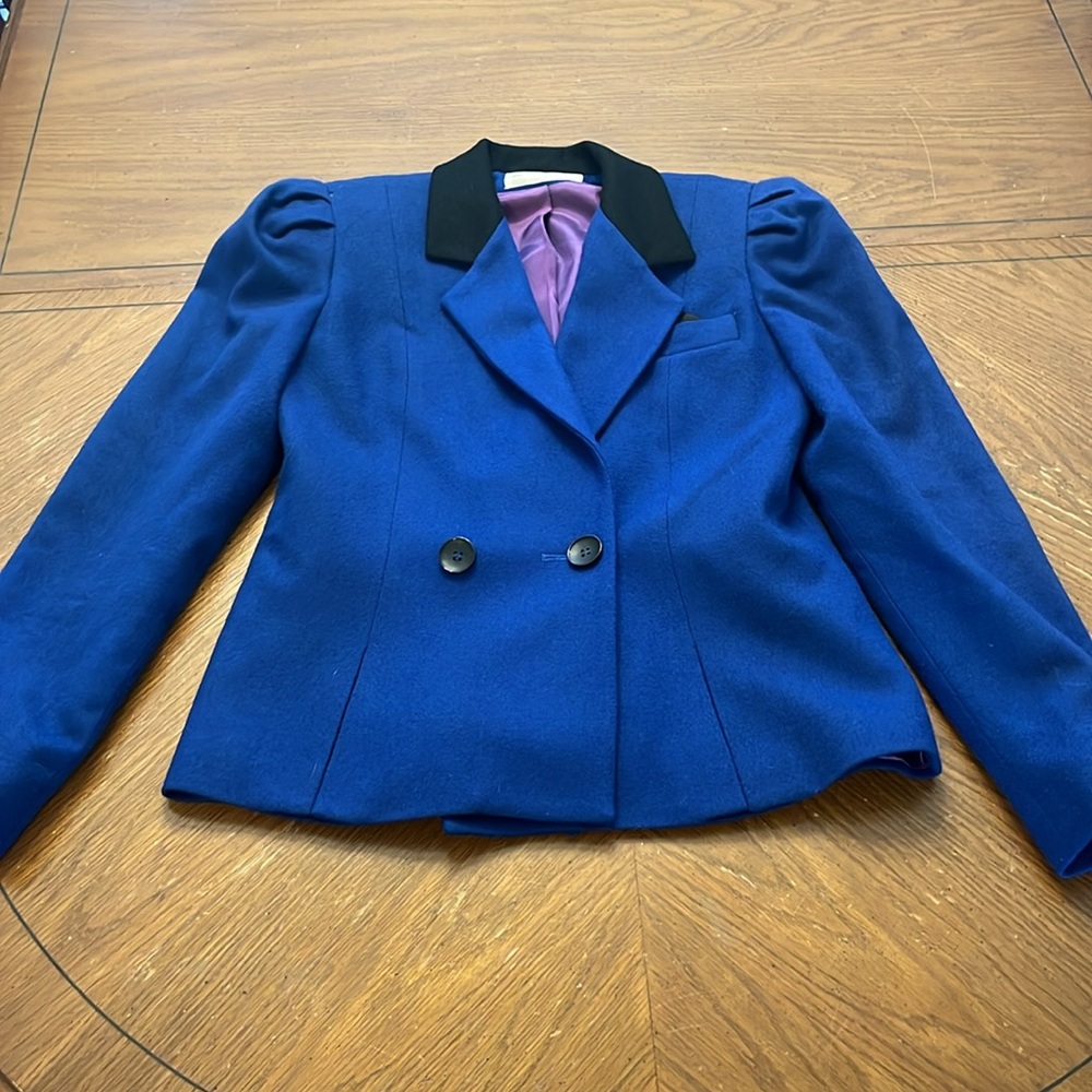 Fitted Wool Vintage 80s Suits Galore Blue Blazer Suit Jacket Shoulder Pads Lined